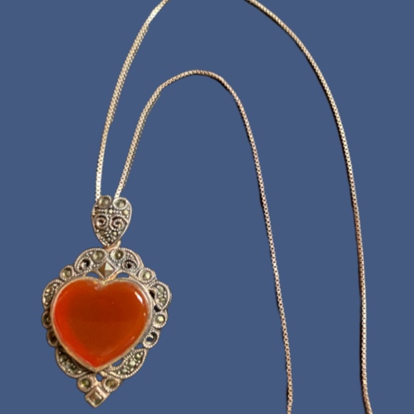 Sterling Silver & Marcasite Heart Shaped Necklace - Picture 2 of 7